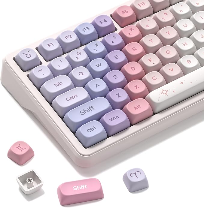 Keymatic PBT Keyboard Keycaps 126 Keys MOA Profile Cute Keycap Custom 60 65 75 100 Percent for Cherry MX, Outemu, Gateron Mechanical Keyboards(Only Keycap Set)