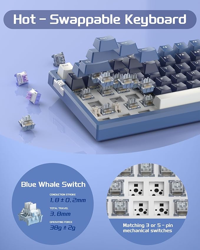 MageGee SKY98 Mechanical Gaming Keyboard, 96% Gasket Hot Swappable Wired Custom Creamy Keyboard with 5-Layer Sound Dampening, RGB Backlit, NKRO for Win/Mac (Prussian Blue, Blue Whale Switch)