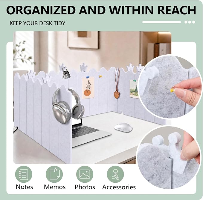 86.5 x 16'' Foldable Felt Desk Divider with 25 Thumbtacks & 8 Clips, Acoustic Desk Partition Privacy Panel, Versatile Cubicle Shield Hanging Note Item, for Office Home(Wavy)