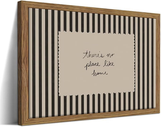 Framed Vintage Inspirational Wall Art, Minimalist There is No Place Like Home Canvas Wall Decor Painting, Black and White Striped Quote Poster Print Picture for Living Room Bedroom 12x16 Inch