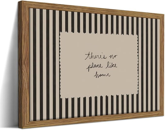 Framed Vintage Inspirational Wall Art, Minimalist There is No Place Like Home Canvas Wall Decor Painting, Black and White Striped Quote Poster Print Picture for Living Room Bedroom 16x24 Inch