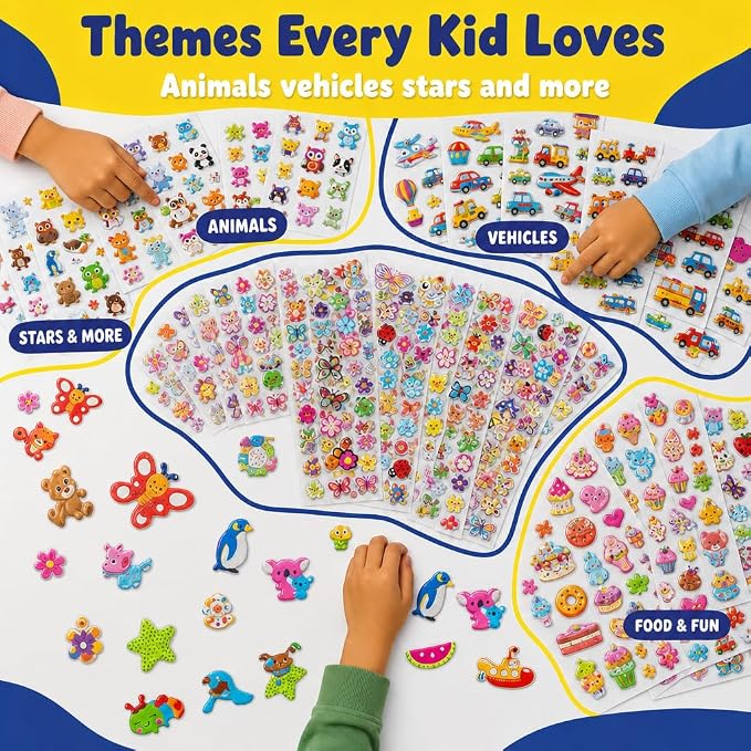 Purple Ladybug 3D Puffy Stickers for Kids - 40 Sheets, 950+ Foam Stickers for Toddler Girls & Boys, Classroom & Teachers Must Haves, Boredom Buster - Back to School Gift for Kindergarten Girls & Boys