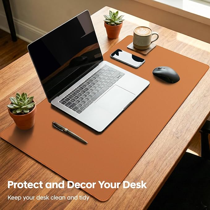 Leather Desk Pad Protector, Office Desk Mat, Large Mouse Pad, Non-Slip PU Leather Desk Blotter, Waterproof Computer Desk Writing Pad for Office and Home (Brown, 31.5" x 15.7")