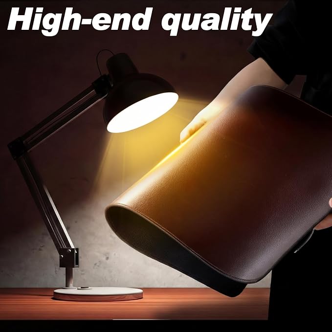 Tegeme Genuine Leather Desk Mat Large Desk Pad 23.6 x 13.7 Inch Non Slip Leather Table Protector with Stitched Edges and Rubber Base Brown Stylish Laptop Mat Smooth Writing for Workspace Home Office