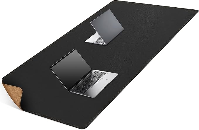 MAIDERN 63”x 31.5” Leather Desk Mat XXL, Large Desk Pad, Reversible Cork & Leather Large Mouse pad for Desk, Waterproof Computer Desk Mat for Gaming Home Office (Black) …