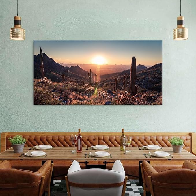 AIYISU Mountain Wall Art Sunset Cactus Wall Decor Arizona Sonoran Desert Canvas Pictures Saguaro Landscape Photography Prints Western Nature Artwork Living Room Bedroom Office Home Decoration 30 x 60