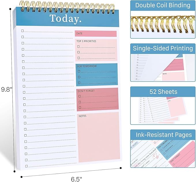 Oleyzee To Do List Notepad - To Do List Notebook for Work with 52 Sheets, 6.5" x 9.8" Undated Daily Planner Notebook, To Do List Pad for Schedule, Daily To Do List Notepad for Office, Home (Blue)