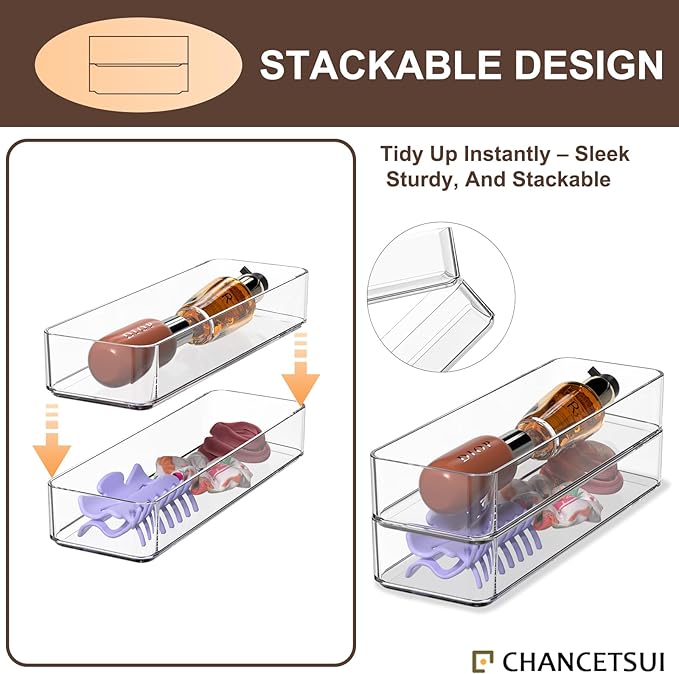 Clear Acrylic Drawer Organizer Bins: Plastic Organizers Tray For Bathroom | Stackable narrow small drawer organizer kitchen utensil desk junk makeup