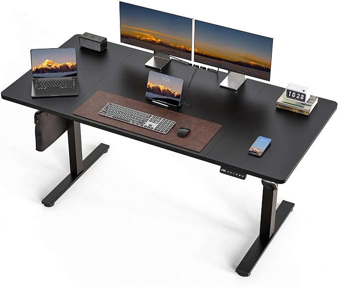 Electric Standing Desk, 63 x 30 Inch, Classic Black | Extra Large Desktop, Adjustable Height, Sit to Stand, Home Office Workstation, Supports Dual & Triple Monitor