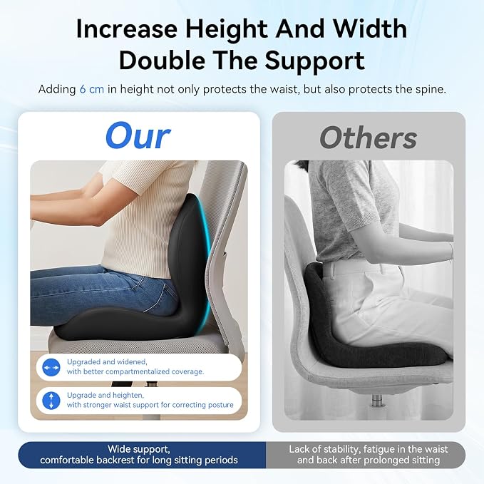 Seat Cushion for Office Chair and Car, Lumbar Support Pillow for Chair | Memory Foam Ergonomic Orthopedic Cushion Relieve Tailbone Sciatica Lower Back Pain for Office Desk Chair, Car, Truck, Black