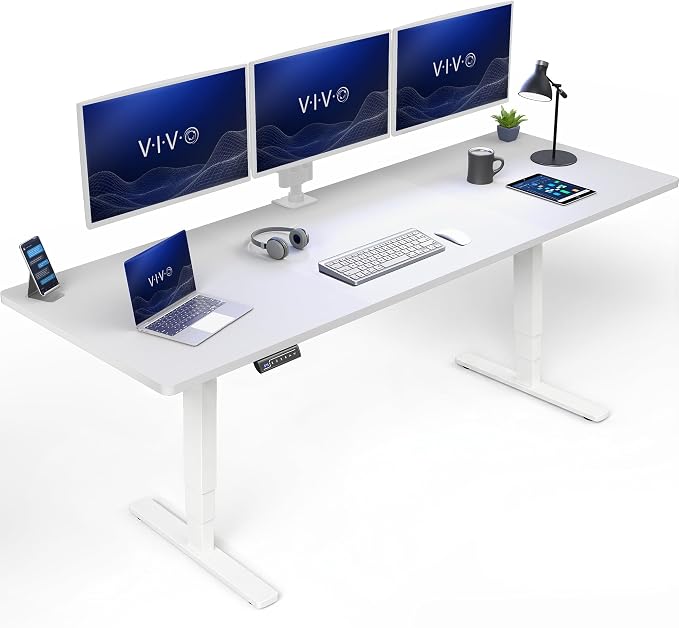 VIVO Electric 83 x 30 in Standing Desk, Touch Screen Adjustment, 220 lb Frame Support, 2E Series, White Top, White Frame, DESK-KIT-2EW84W