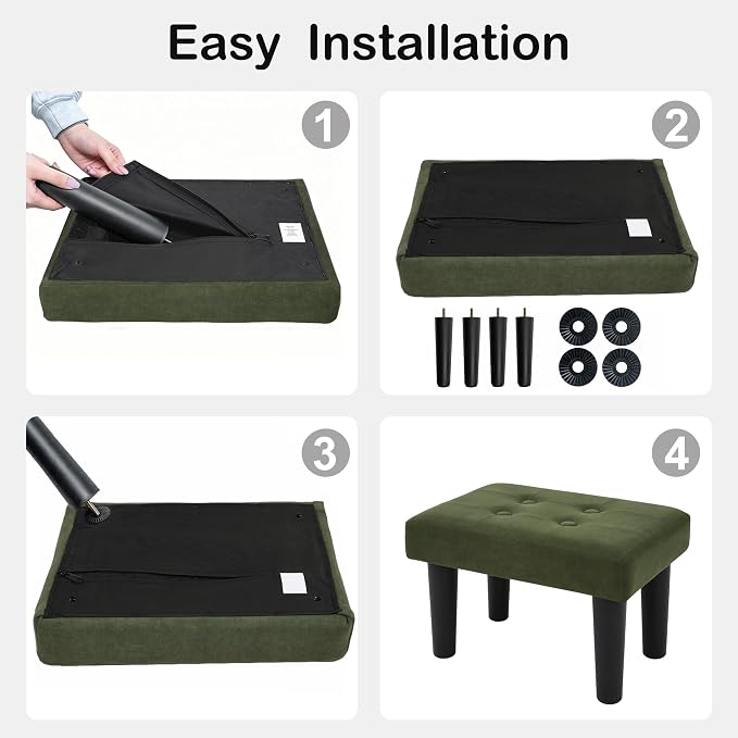 CAROLMADE Footstool Ottoman with Legs, Velvet Small Foot Rest Under Desk, Ottoman with Storage for Living Room, Bedroom, Entryway Green