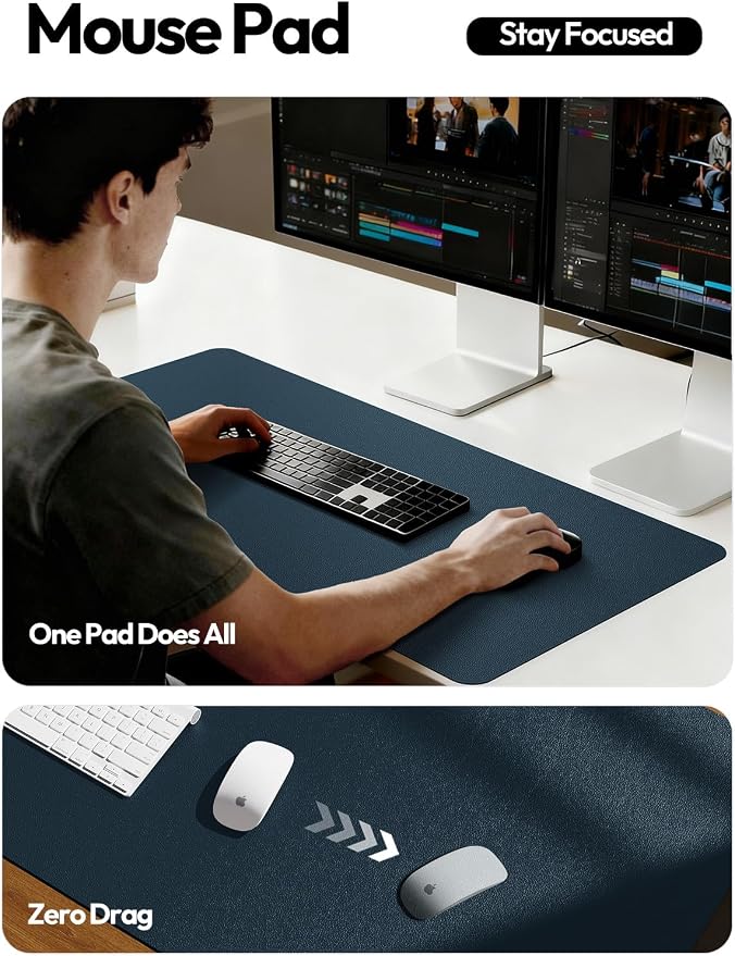 YSAGi Leather Desk Pad Protector, Office Desk Mat, Large Mouse Pad, Non-Slip PU Leather Desk Blotter, Laptop Desk Pad, Waterproof Desk Writing Pad for Office and Home (Dark Blue,55" x 17.2")