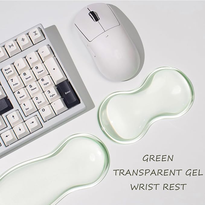 Clear Gel Wrist Rest for Keyboard and Mouse, Green Silicone Mouse Wrist Rest Set, Cute Ergonomic Wrist Rest for Keyboard 60%/75%(Green)