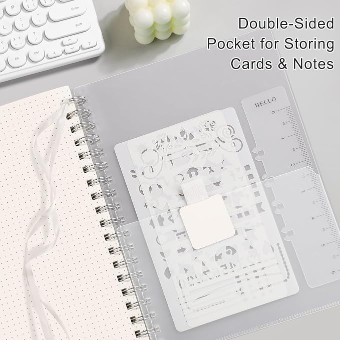 EMSHOI B5 Spiral Dotted Notebook - Dot Grid Journal with 300 Pages of 100gsm Thick Paper, Waterproof Softcover Notebook for Journaling Writing - 7.48”x10.15”, Transparent