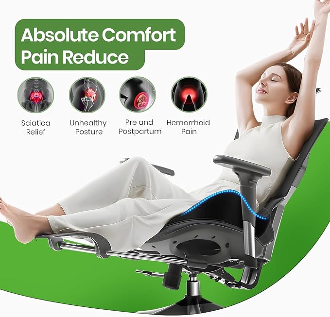 A-Pce Large Memory Foam Seat Cushion for Sciatica&Coccyx Pain, Black | Suitable for Office Chair & Car Seats, Ideal for Long Sitting at Work, Offers Lower Back Pain Relief