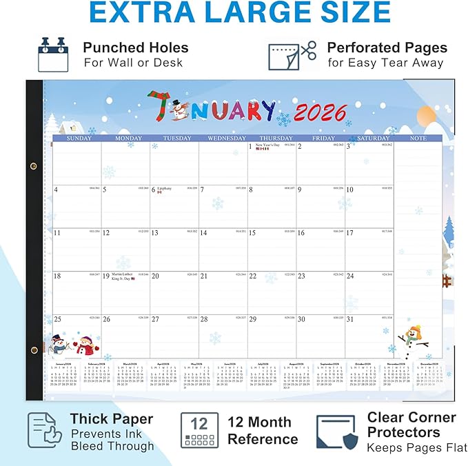 2026 Desk Calendar Large 22x17 – 01/2026-07/2027 Desk Top Calendar 2026 with plastic cover