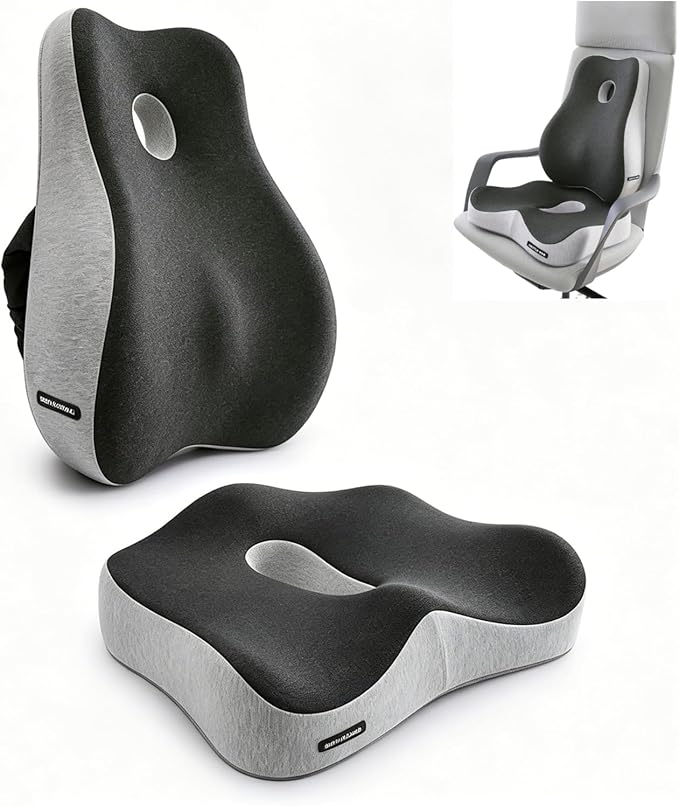 X Large Memory Foam Seat Cushion & Lumbar Support Pillow, Sciatica & Tailbone Pressure Relief Coccyx Cushion for Office Chair, Car, Wheelchair, Home