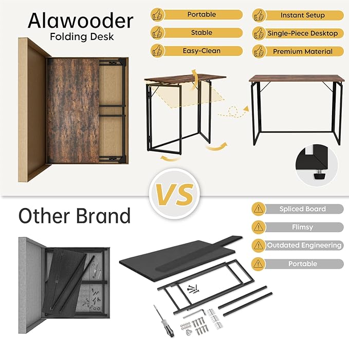Folding Desk - 31.5" Wood Top Foldable Desk for Small Spaces | No Assembly Required Compact Desk for Home Office, Writing, and Study