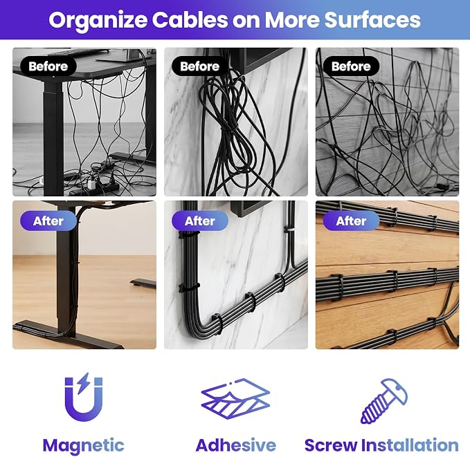 Magnetic Zip Tie Mount, 24 PCS Magnetic Wire Holders, 25 LBS Cable Tie Mount Kit with Adhesive Pads, Screws and Zip Ties for Home, Garage, Office, Workshop, RV and Marine Cable Management