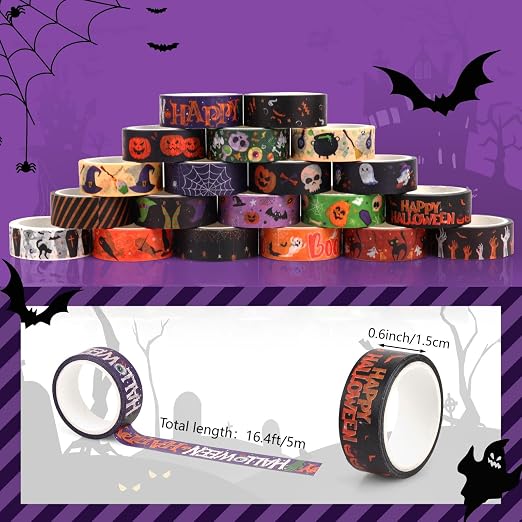 Halloween Washi Tape Set 20 Rolls Halloween Scary Decorative Tape for Kids Holiday DIY Art Crafts Notebook Scrapbooking & Stamping Supplies