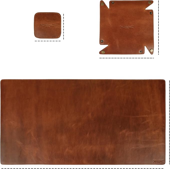 Premium Buffalo Leather Desk Mat Set – 31" x 15" Large Office Desk Pad with Organizer Tray & Coasters, Non-Slip Workspace Protector, Elegant Desk Accessories for Home Office & Professionals