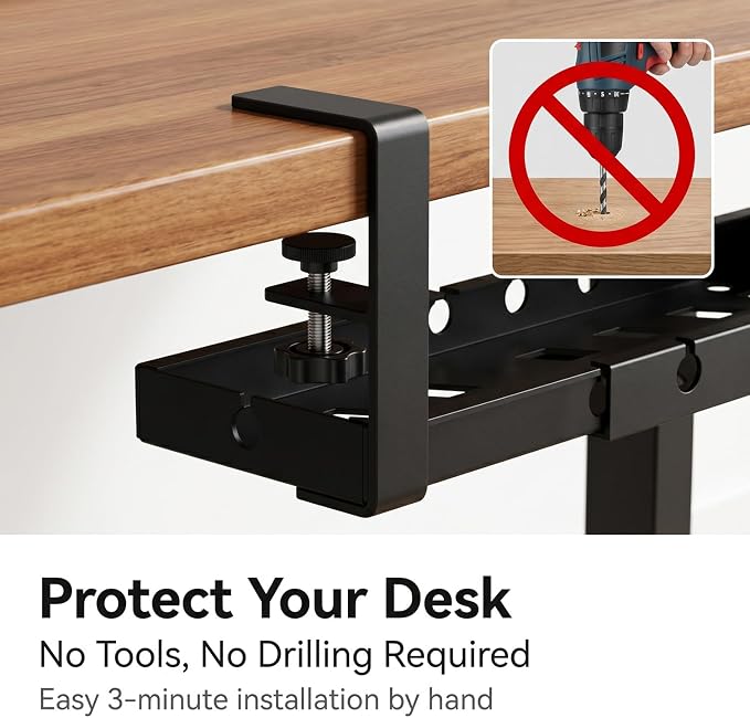 Under Desk Cable Management Tray, 16-29" Adjustable Metal Cord Rack | 【Heavy-Duty 11lbs Capacity】Easy install under desk cord organizer fits power strips & routers. Perfect for home office setups