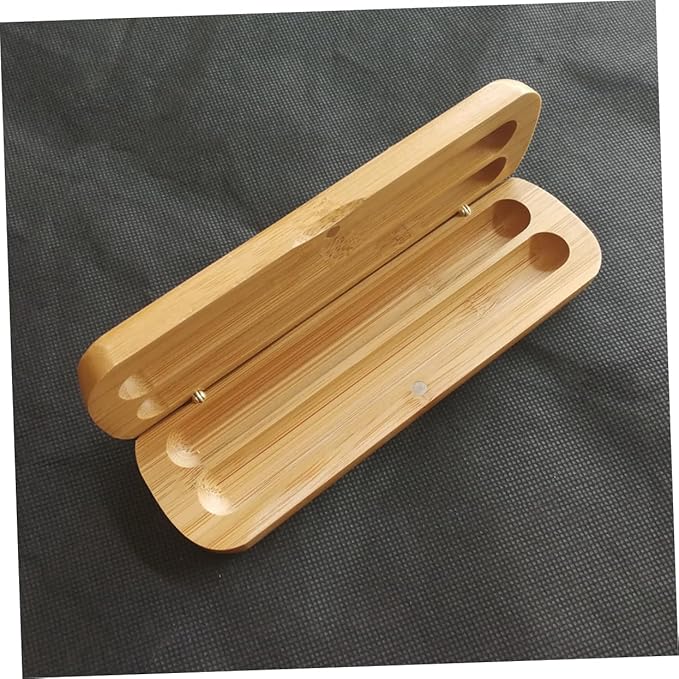 Bamboo Pen Box with Two Pen Slots - Eco-Friendly Wooden Pencil Case Organizer for Desk Supplies and Stationery Storage at Home and Office