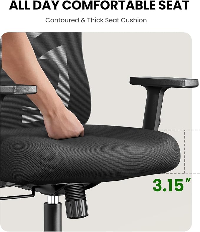 Marsail Ergonomic Office Chair Ergonomic Gaming Chair with Lumbar Support, 2D Headrest, Adjustable Armrests, Contoured Seat Cushion, Computer Desk Chair with Wheels for Home and Office, Pack of 3