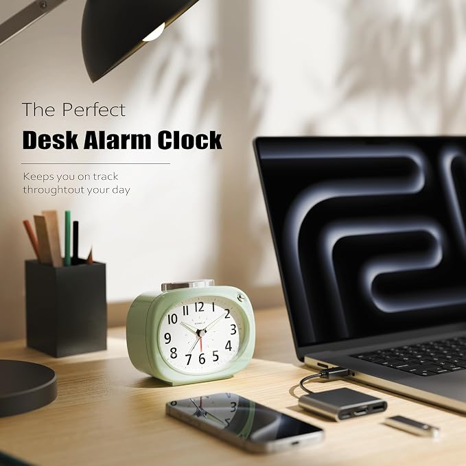 AYRELY® 4.5" Loud Analog Alarm Clock for Heavy Sleepers, 100 dB Alarm Sound | Mechanical Bell, Silent Quartz Desk Clock and Table Clock with 10-Second Night Light, Luminous Hands for Bedroom and Bedside