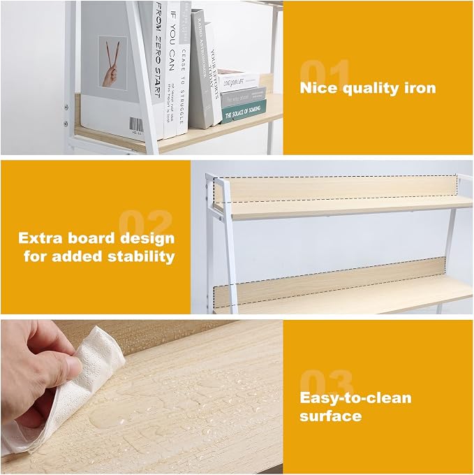 2-Tier Desktop Bookshelf & Hutch, Fits Over Large Monitors, Desk Organizer with Metal Frame, Vertical Storage for Small Desks, Home Office, Dorm, Makeup Vanity