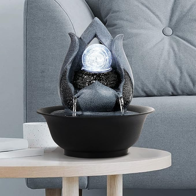 WICHEMI Indoor Water Fountain Tabletop Fountains with LED Rolling Ball, Feng Shui Zen Meditation Desktop Waterfall Fountains Calming Water Sound Relaxation Fountain for Home Bedroom Office (Style 12)