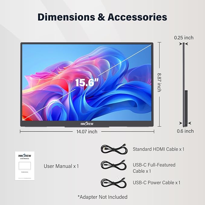 InnoView 15.6-Inch Portable Monitor, 120Hz 2K QHD, USB-C/HDMI, Travel Monitor for Laptop MacBook/Switch/PS5/Xbox (Adapter Not Included)