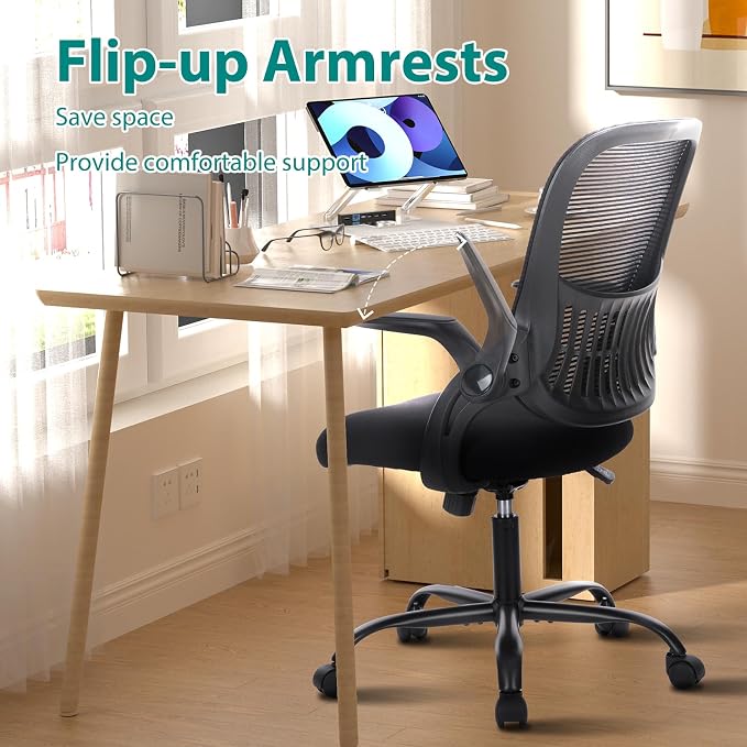 Sweetcrispy Home Office Managerial Executive Chair, Ergonomic Mesh Adjustable Swivel Mid-Back Chair with Comfortable Lumbar Support, Comfy Arms for Bedroom,Study,Student
