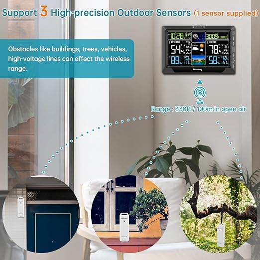 DreamSky Weather Station Indoor Outdoor Thermometer Wireless, Atomic Clock | Digital Large Display with Backlight Dimmer, USB Port, Inside Outside Temperature Humidity Monitor for Home (Plug-in)