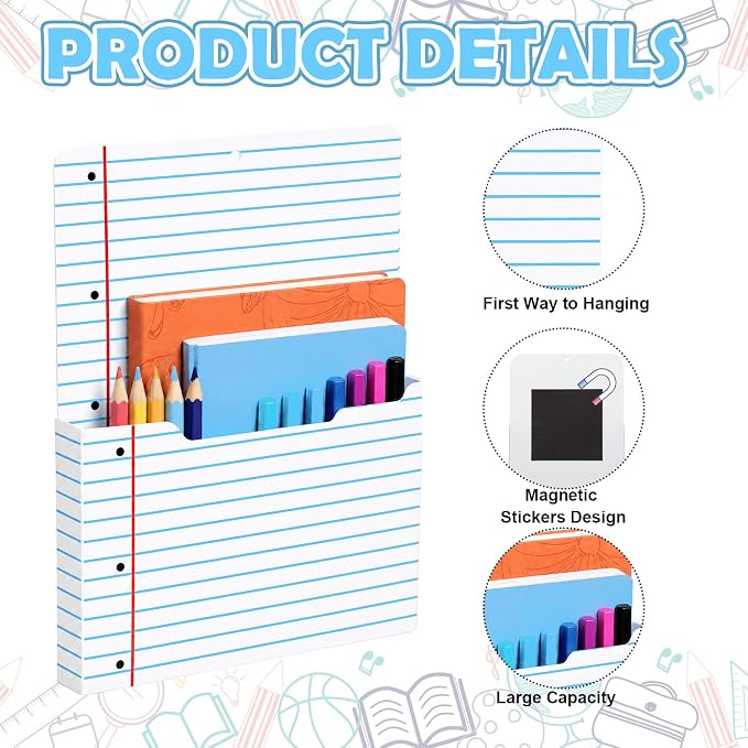 Gilprop 2 Pcs Notebook Line Magnetic File Folder Holder Pocket File Organizer Classroom Decor Teacher Desk Accessories for Whiteboard Mail Paper Book No Drilling School Desk Door Classroom Essential