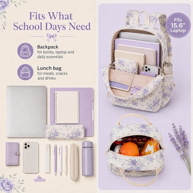 BTOOP School Backpacks for Teen Girls Bookbags Lightweight Kids Backpack School Bags Set with Lunch Box Pencil Case