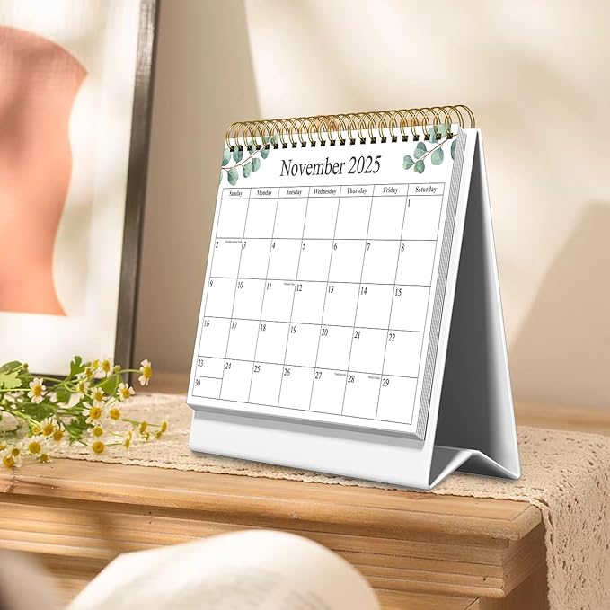 Desk Calendar 2026 - Runs January 2026 until June 2027 - Beautiful Small Flip Desktop Calendar for Easy Organizing, 6" x 8", Leaf