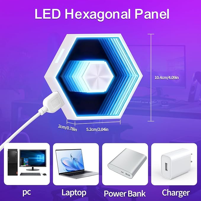 6 Pack Hexagon Lights Wall RGBW Panel - Hexagonal Led Lights Room Decor Wall Lights，with Smart APP Music Sync Honeycomb Shape Panels Hexagon for Gaming Lights Bedroom Children Decor