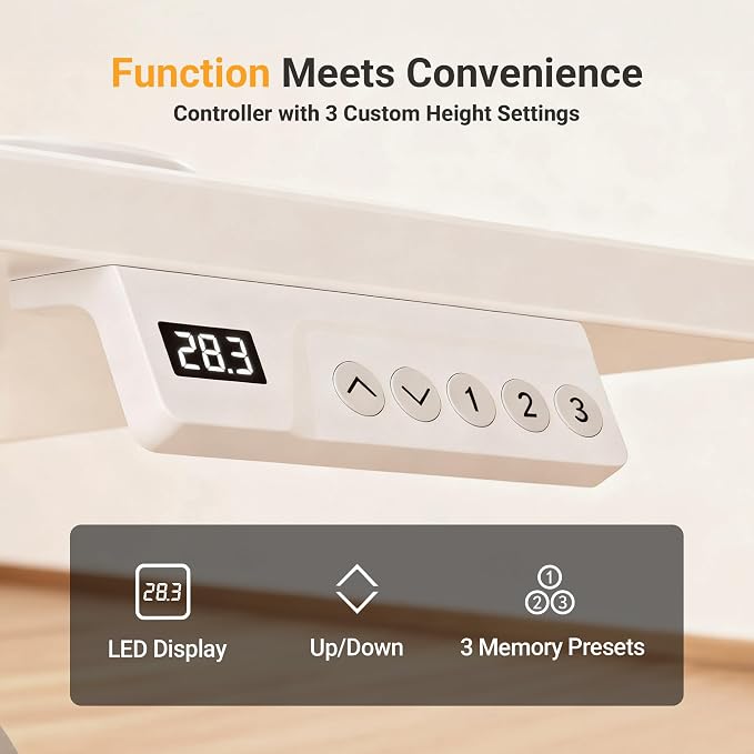 YDN Electric Standing Desk Adjustable Height, 40 x 24 Inches Stand up Desk with Cable Management, Home Office Desks with Splice Board & White Frame, White Top