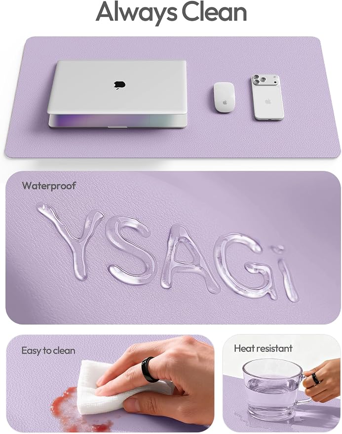 YSAGi Leather Desk Protector, Office Mat, Large Mouse Mat, Non-Slip PU Leather Blotter, Laptop Desk Mat, Waterproof Writing Pad for Office and Home(Light Purple, 42" x 17.2")