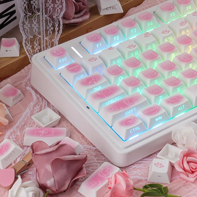 Sunzit 130 Keys Side Printed PBT Keycap PBT Keycaps Set, Shine Through Custom Key caps, Dye-Sublimation Cherry Profile Keycap for MX Switches Mechanical Keyboard