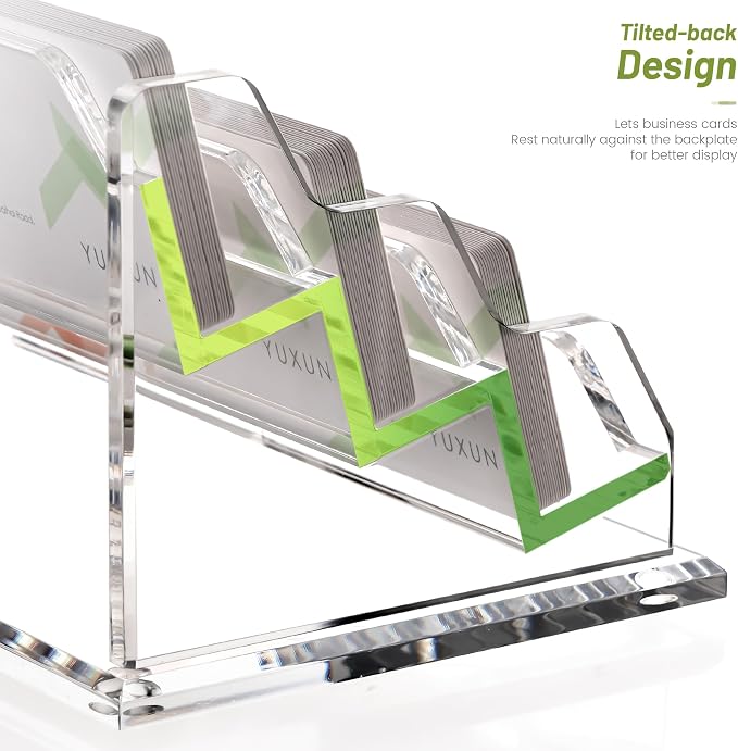 YUXUN Business Card Holder for Desk, Acrylic Business Card Display Stand with 6 Slot, Office Desk Accessories for Man &Woman,300 Cards Capcity, Clear