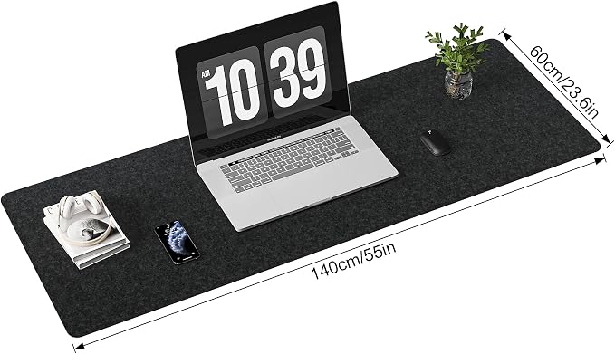 DAWNTREES Extra Large Felt Desk Mat,55''x23.6'' Non-Slip Desktop Protector | Full Desk Mouse pad, Computer Desk Mat for Keyboard and Mouse Pad,Desk Accessories for Home and Office (Dark Gray)
