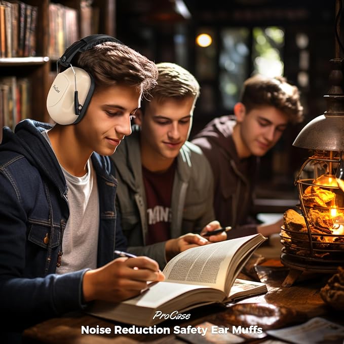ProCase NRR 28dB Noise Reduction Ear Muffs, Foldable Adjustable Passive Noise Cancelling Headphones for Adults Kids Autism, Hearing Protection for Shooting, Construction, Mowing, Studying -Beige
