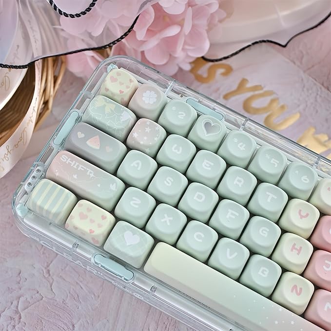 Cute MOA Keycaps,Gradient Pink Kawaii Round Keycaps Custom 133 Keys Keycap Set Thick PBT Keycap for Cherry MX Switch 75% 60% Mechanical Gaming Keyboard Creamy Watermelon Key Cap