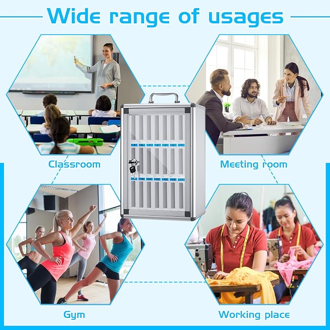 Amylove Cell Phone Locker Cabinet Aluminum Alloy Pocket Chart Storage Locker Box Cabinet Wall-Mounted Cell Phones Storage Box with Handle for Office Classroom Gym(White,24 Slots)