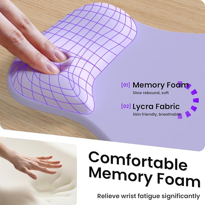 AKIT Ergonomic Mouse Pad and Keyboard Wrist Rest Set,Memory Foam,Purple | 3-in-1 Set Includes Mouse Pad and Keyboard Wrist Rest Memory Foam for Comfort Non-slip Base Suitable for Home Office Gaming