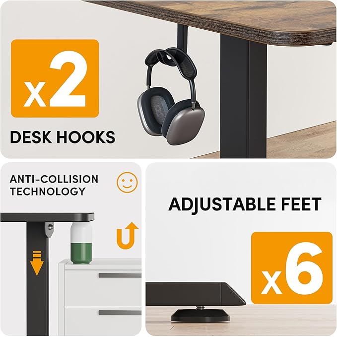 Cubiker L Shaped Standing Desk - 63 x 55 Inch Electric Adjustable Height Corner Standing Desk, Ergonomic Sit Stand Up Table, Splice Board for Home Office, Rustic Brown