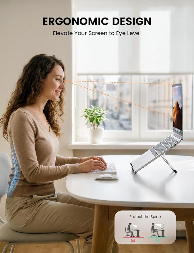Lamicall [Ultra-Slim] Foldable Portable Laptop Stand for Desk, 6 Level Height Ergonomic Laptop Riser for Business Trip Library Cafe Computer Holder fit 10-15.6" MacBook Neo Air HP Dell Lenovo - Silver